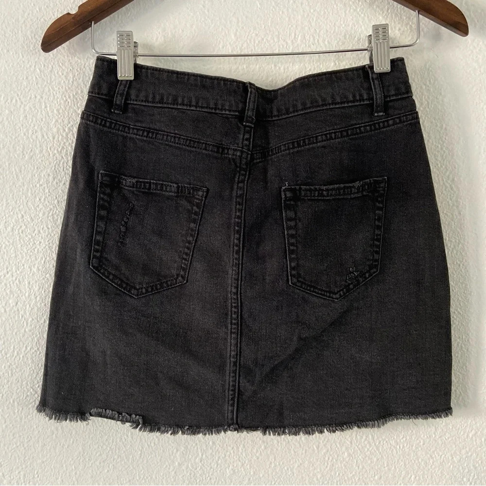 Distressed Denim Skirt Black Mini Skirt Deconstructed Size 2 Wild Fable - Picture 11 of 15